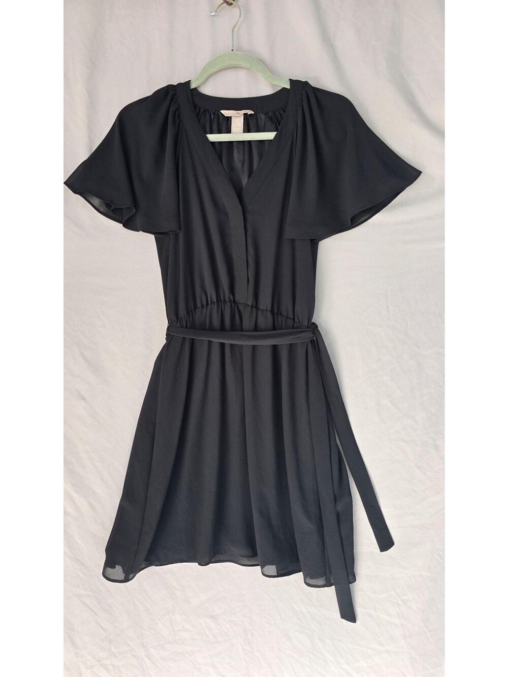 H&M Dress Womens XS Black Flutter Sleeve V Neck Chiffon Fit & Flare Mini